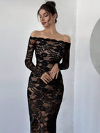 Liber Spring Women's Lace Geometric Patterns Maxi Dresses