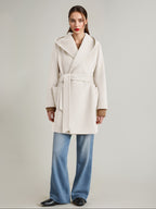 Wool Cashmere Blend Coat With Hood Camel Belted Double-Faced Short Wrap Coat For Women 2026