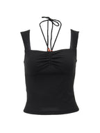 Solid Color Pleated Halter Tank Top