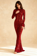 Mesh Animal Print Lace Up Cuff Long Sleeve Mermaid Maxi Dress
