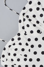 White Spaghetti Strap Sweetheart Neck Polka Dot Ruffle Hem Midi Dress