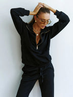 Textured Half-Zip Sweater And Joggers Set For Women 2026