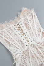 Strapless Lace Corset Sheer Panel Mini Dress