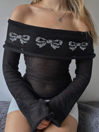 Bell Sleeve One Shoulder Floral Long Sleeve Knits