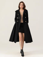 Woolen Flared Coat For Woman Stand Collar Dark Navy Vintage Double-breasted Winter Midi Outerwear 2026