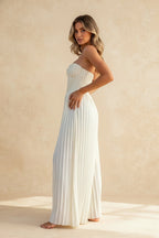 Strapless Corset Bodice Sweetheart Neck Accordion Pleated Maxi Dress
