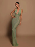 V-Neck Wrap hip mermaid Sequins Maxi Dresses