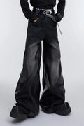 Wide Leg PU Leather Patchwork Jeans