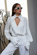 Collared Long-Sleeve Loose Elegant Blouse