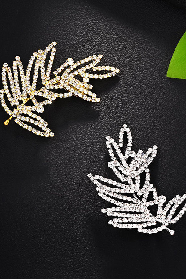 Rhinestone Leaf Ear-Cuff Earrings