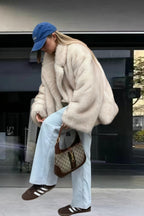 Faux Fox Fur Long Sleeve Coat