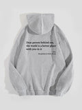 Letter Print Kangaroo Pocket Drawstring Oversized Hoodie