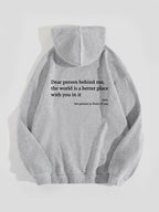 Letter Print Kangaroo Pocket Drawstring Oversized Hoodie
