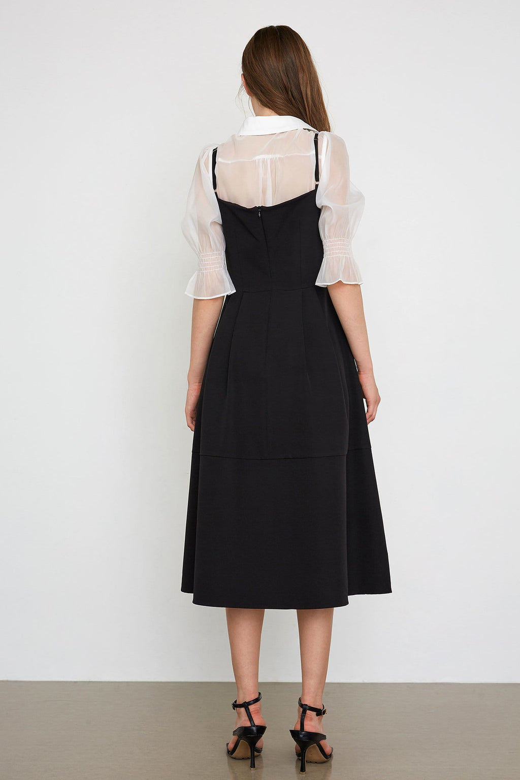 Square Neck Spaghetti Strap Front Slit Pocket A-Line Midi Dress
