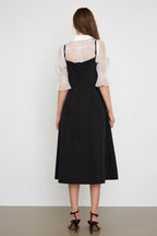 Square Neck Spaghetti Strap Front Slit Pocket A-Line Midi Dress