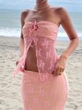 Perspective Lace Tube Top Mid Length Dress Two Piece