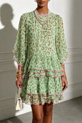 Amara Green Leopard Print Tiered Ruffle Mini Dress