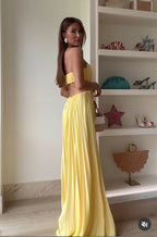 Butter Moment Pleated Cutout Waist A-line Slip Maxi Dress