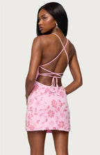 Ayv Sequin Floral Backless Mini Dress