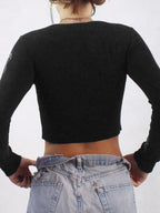 Butterfly Rhinestone Print Crop Long Sleeve Tee