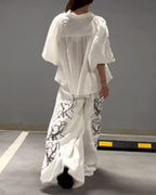 Fashion Personality Design Printed Top & Wide Leg Pants Two-Piece Set