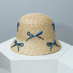 Bowknot Decor Straw Bucket Hat