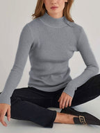Solid Mock Neck Slim Knit Sweater