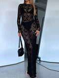 Hollow Lace Pattern See-Through Slim Fit Maxi Dress