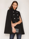 Woolen Poncho Coat Stand Collar Double Breasted Women Cape Outerwear