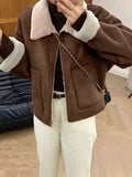 Vintage Suede Teddy Lined Lapel Neck Jacket