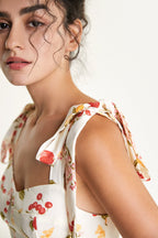Fruit Print Tie Shoulder Bustier Fit and Flare Mini Dress