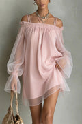 Sheer Long-sleeved Loose-fitting Off-shoulder Dress