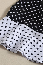 Polka Dot Colorblock Ruffled Keyhole Tie Spaghetti Strap Bodycon Mini Dress