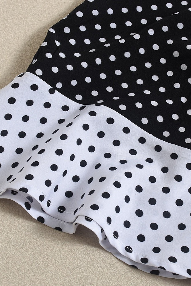 Polka Dot Colorblock Ruffled Keyhole Tie Spaghetti Strap Bodycon Mini Dress