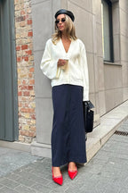Relaxed V Neck Knit Cardigan