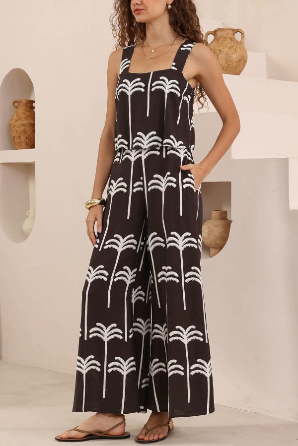 Polka Dot Print Loose Sleeveless Casual Wide-leg Jumpsuit