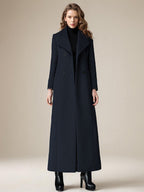 Woolen Coat For Women Turndown Collar Double-breasted Full Length Retro Wrap Coat Winter Outerwear 2026