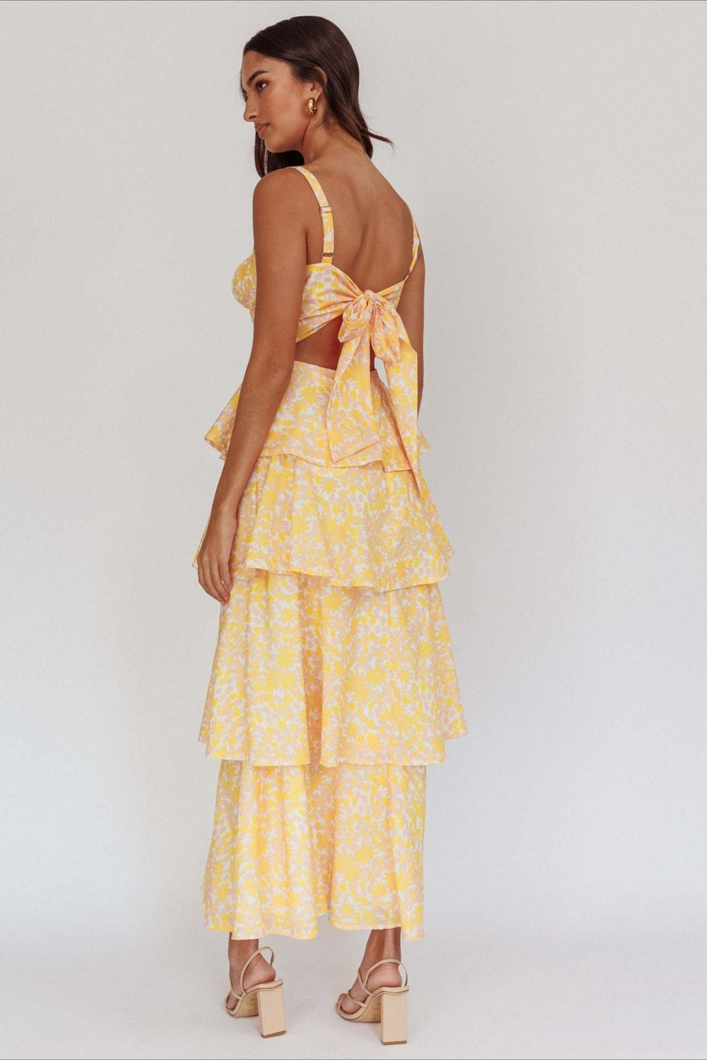 Bow Detail Printed Slim Party Floral Dress