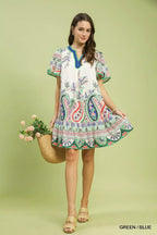 Umgee Paisley Flutter Sleeve Mini Dress
