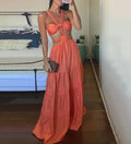 Strappy Knot Front Waist Cut Out Tiered Pleated Maxi Dress