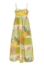 Dragon Print Patchwork Grid Empire Waist Pocketed Maxi Dress