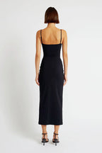 Knit Ring Link Horizontal Cut Out Bodycon Midi Dress