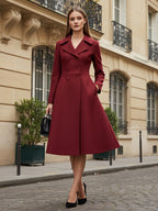 Double-Breasted Wool Blend Midi Coat With Flared A-Line Silhouette For Women 2026