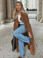 Trench Coat For Women Double-Breasted Old Money Style Classic Lapel Long Sleeves Oversized Spring Long Outerwear 2026