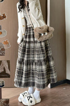 Wool Blend Tiered Plaid Skirt