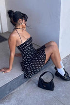 Polka Dot Halter Neck Flounce Hem Mini Dress