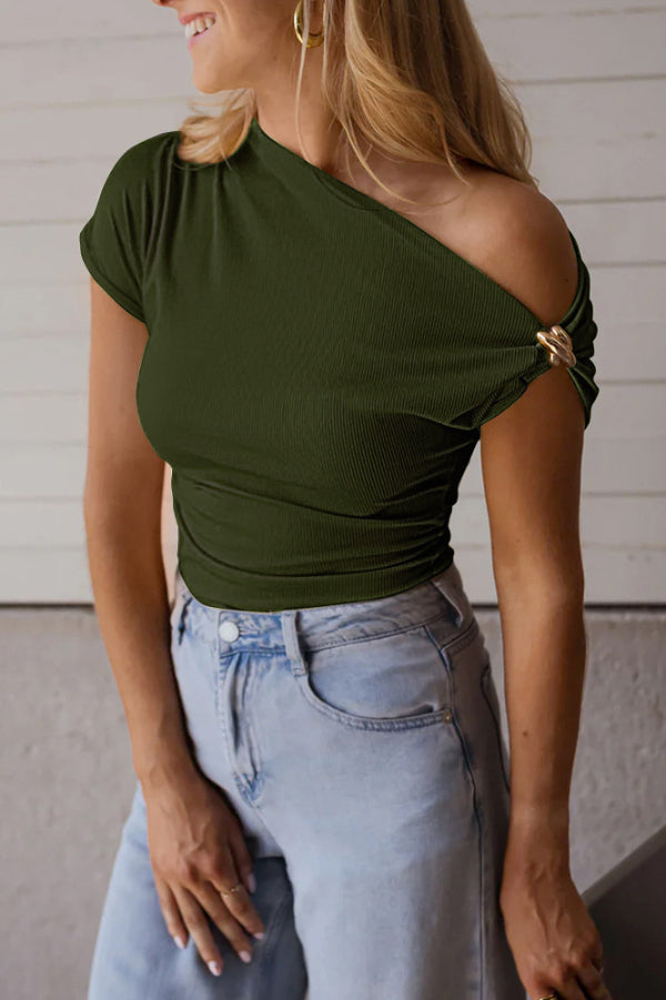 Solid Color Metal Decoration Short-sleeved Casual T-shirt