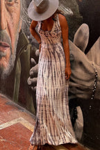 Tie Dye Print Multi Strap Open Back Bodycon Maxi Dress