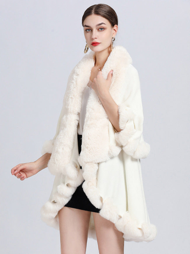 Women Poncho Faux Fur Collar Cape Spring Outerwear
