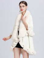 Women Poncho Faux Fur Collar Cape Spring Outerwear